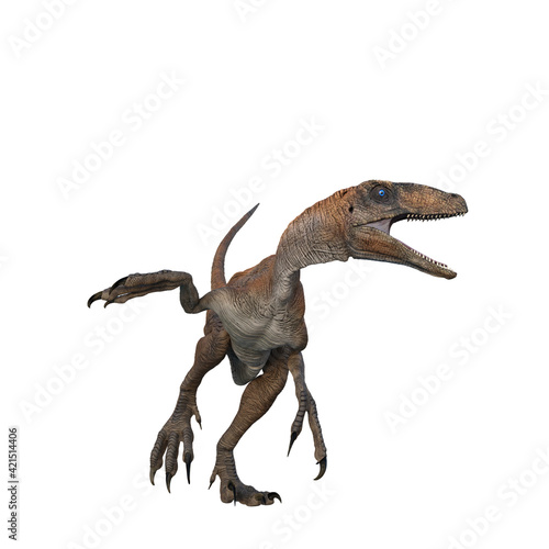 Deinonychus dinosaur chasing prey. 3D illustration isolated on white background. © IG Digital Arts