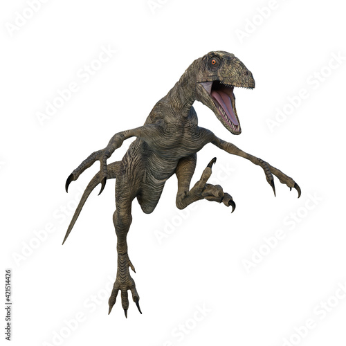 Deinonychus dinosaur attacking. 3D illustration isolated on white background.