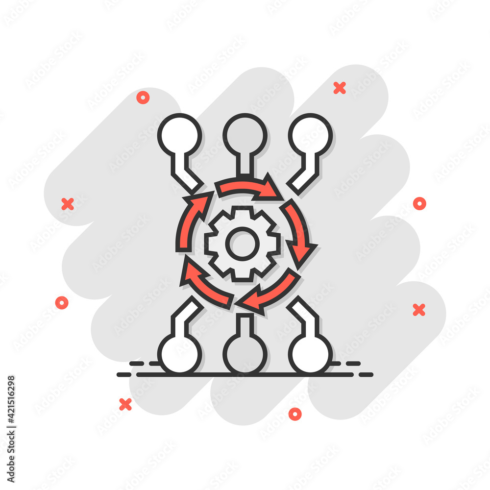 Vector cartoon algorithm api software icon in comic style. Gear with arrow concept illustration pictogram. Algorithm business splash effect concept. Vector cartoon algorithm api software icon in comic style. Gear with arrow concept illustration pictogram. Algorithm business splash effect concept.