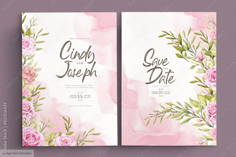 Obraz premium watercolor pink roses invitation card set