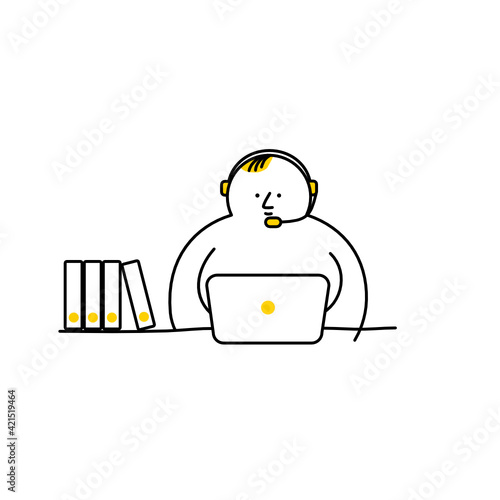 Illustration Vektor Icon des Kundendienstes, Call Center Hilfe, Arbeit, Homeoffice, Support und Kontakt Vektor Flat Line Set einfach zu bedienen und zu bearbeiten