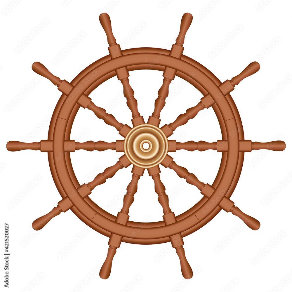 Ship steering wheel isolated on white, vector illustration