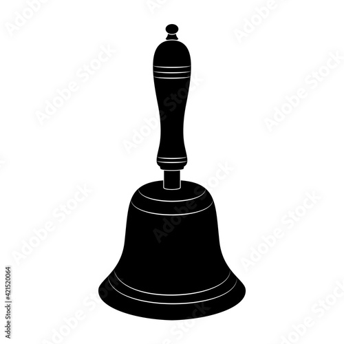 School bell with wooden handle icon, vector illustration
