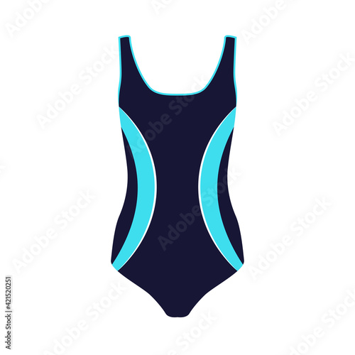 One piece blue swimsuit for women, vector illustration 