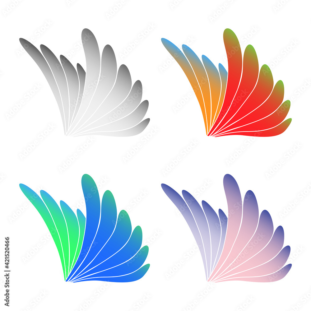 Colorful abstract wings set, vector illustration