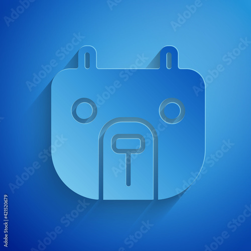 Paper cut Bear market icon isolated on blue background. Financial and stock investment market concept. Paper art style. Vector