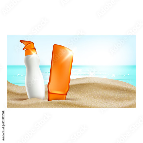 Sunscreen Lotion Creative Promotion Poster Vector Illustration