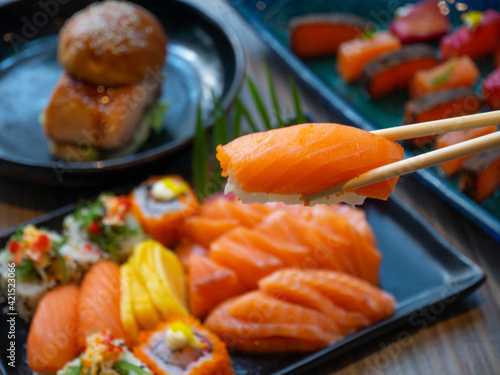 International Buffet - Salmon Sashimi served with wasabi and lemon