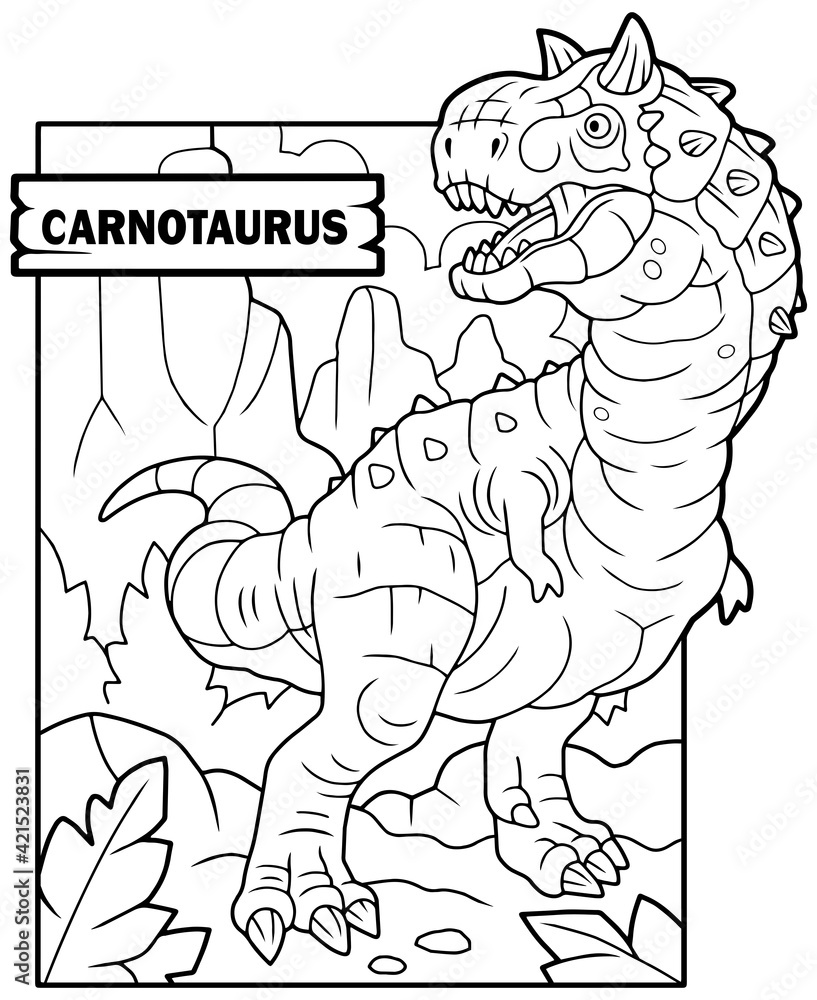 prehistoric dinosaur carnotaurus, coloring book, funny illustration ...
