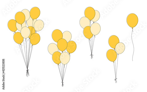 Groups of balloons in cartoon style isolated on a white background.