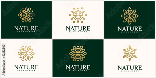 Set creative nature, beauty, leaf logo template in gold color