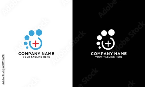 Foot Care Medical Logo. Footprint and Heart Symbol with Cross Icon inside. Flat Vector Logo Design Template Element