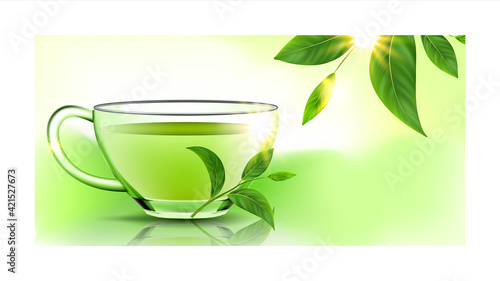 Natural Tea Creative Advertising Banner Vector Illustration