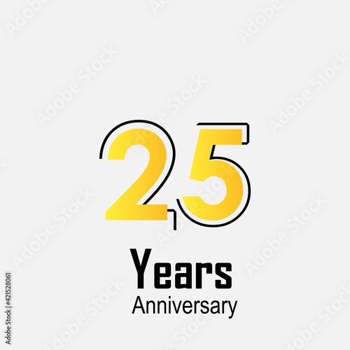 25 Years Anniversary Celebration Yellow Color Vector Template Design Illustration