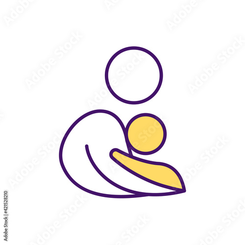 Maternal bond RGB color icon. Relationship between baby and mother. Holding infant for chest-to-chest contact. Showing love and affection. Care about premature baby. Isolated vector illustration