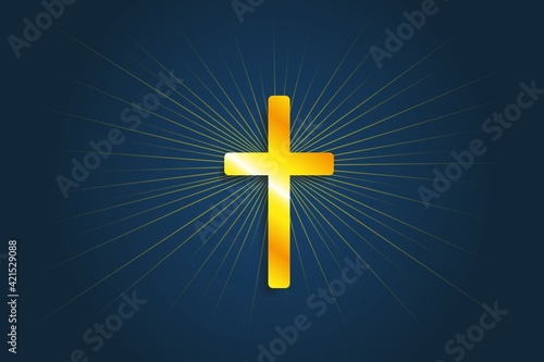 Easter. The symbol of the cross - the resurrection of Jesus Christ with rays shine