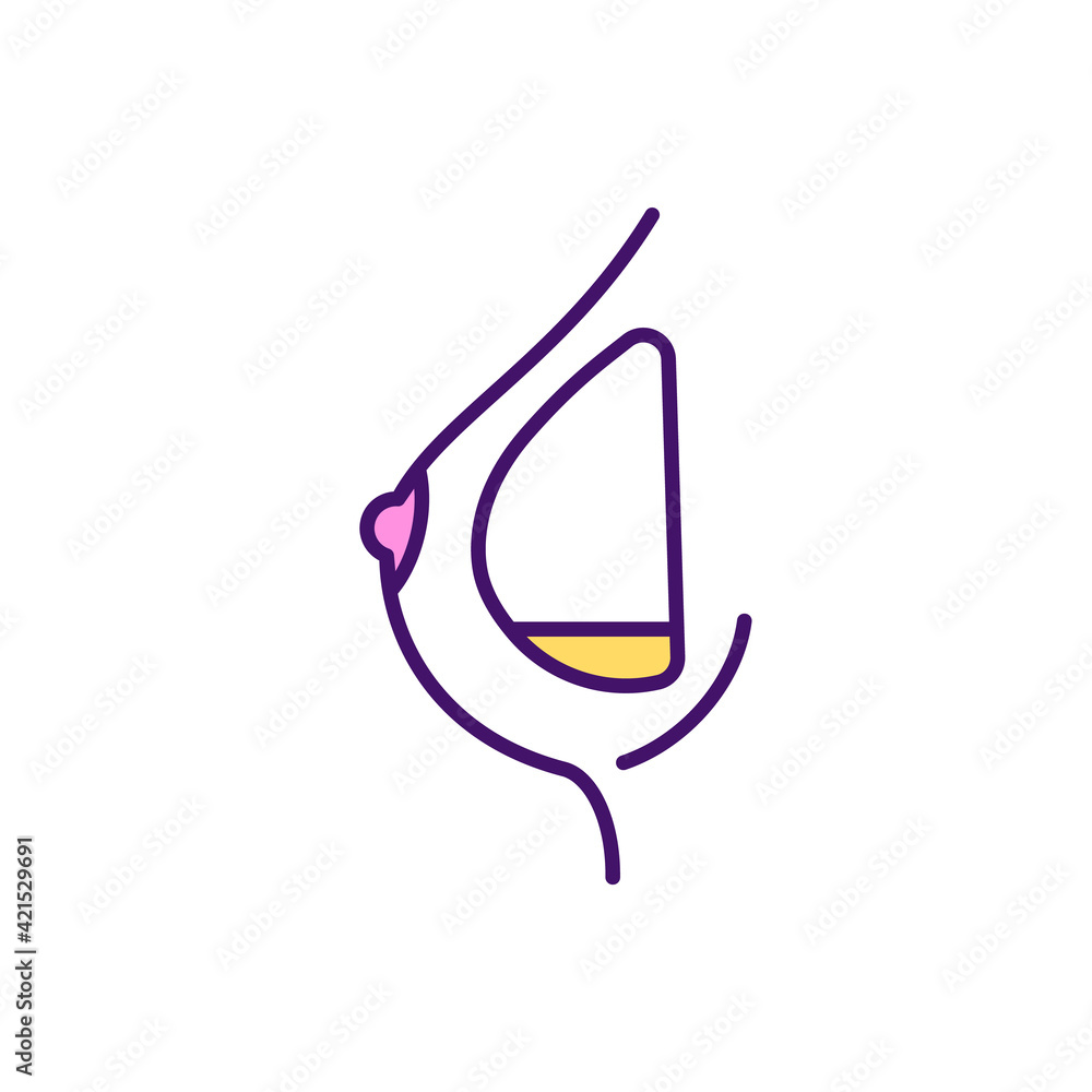 Breast milk loss RGB color icon. Lactation insufficiency. Hormonal changes. Postpartum problems. Frequent breastfeeding. Raising hormones levels. Drop in milk supply. Isolated vector illustration Breast milk loss RGB color icon. Lactation insufficiency. Hormonal changes. Postpartum problems. Frequent breastfeeding. Raising hormones levels. Drop in milk supply. Isolated vector illustration