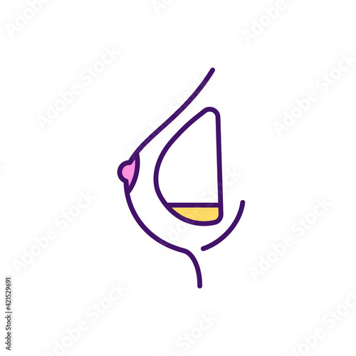 Breast milk loss RGB color icon. Lactation insufficiency. Hormonal changes. Postpartum problems. Frequent breastfeeding. Raising hormones levels. Drop in milk supply. Isolated vector illustration