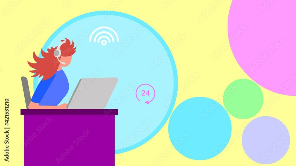 Happy business woman with multitasking skills, sitting behind her laptop works with email. Happy business woman with multitasking skills, sitting behind her laptop works with email.