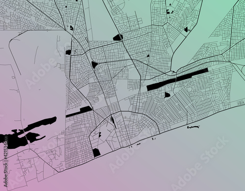 Lome, Maritime, Togo (TGO) - Urban vector city map with parks, rail and roads, highways, minimalist town plan design poster, city center, downtown, transit network, street blueprint
