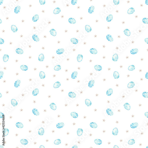 Blue bird eggs seamless pattern Watercolor Easter background