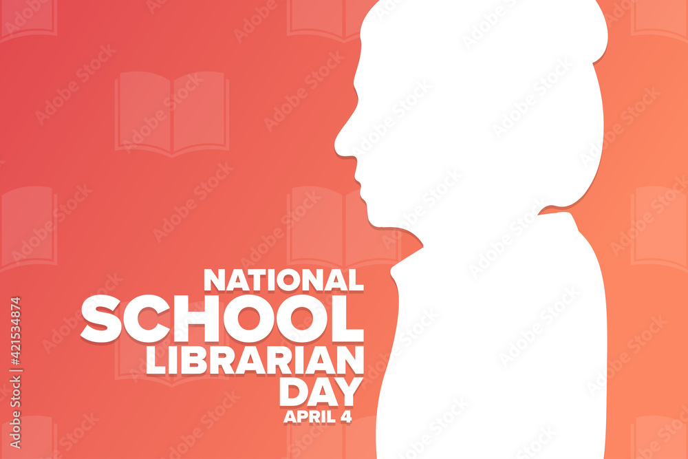 National School Librarian Day. April 4. Holiday concept. Template for background, banner, card, poster with text inscription. Vector EPS10 illustration.