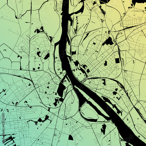 Riga, Latvia (LVA) - Urban vector city map with parks, rail and roads, highways, minimalist town plan design poster, city center, downtown, transit network, street blueprint