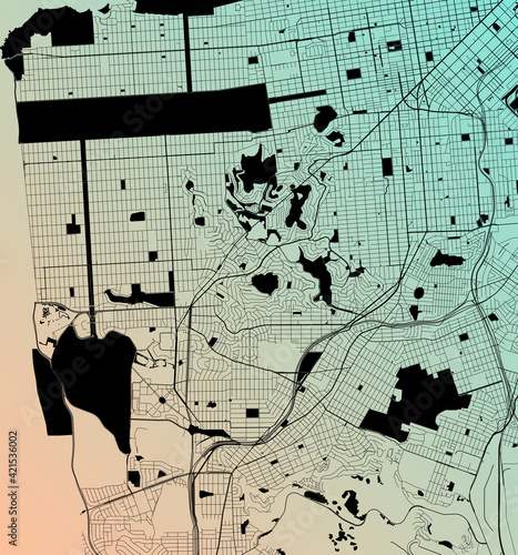 San Francisco, California, United States (USA) - Urban vector city map with parks, rail and roads, highways, minimalist town plan design poster, city center, downtown, transit network
