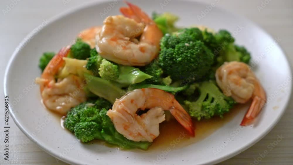 stir-fried broccoli with shrimps - homemade food style stir-fried broccoli with shrimps - homemade food style