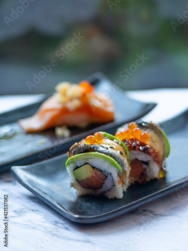 Japanese Menu - Unagi Roll with Avocado and salmon