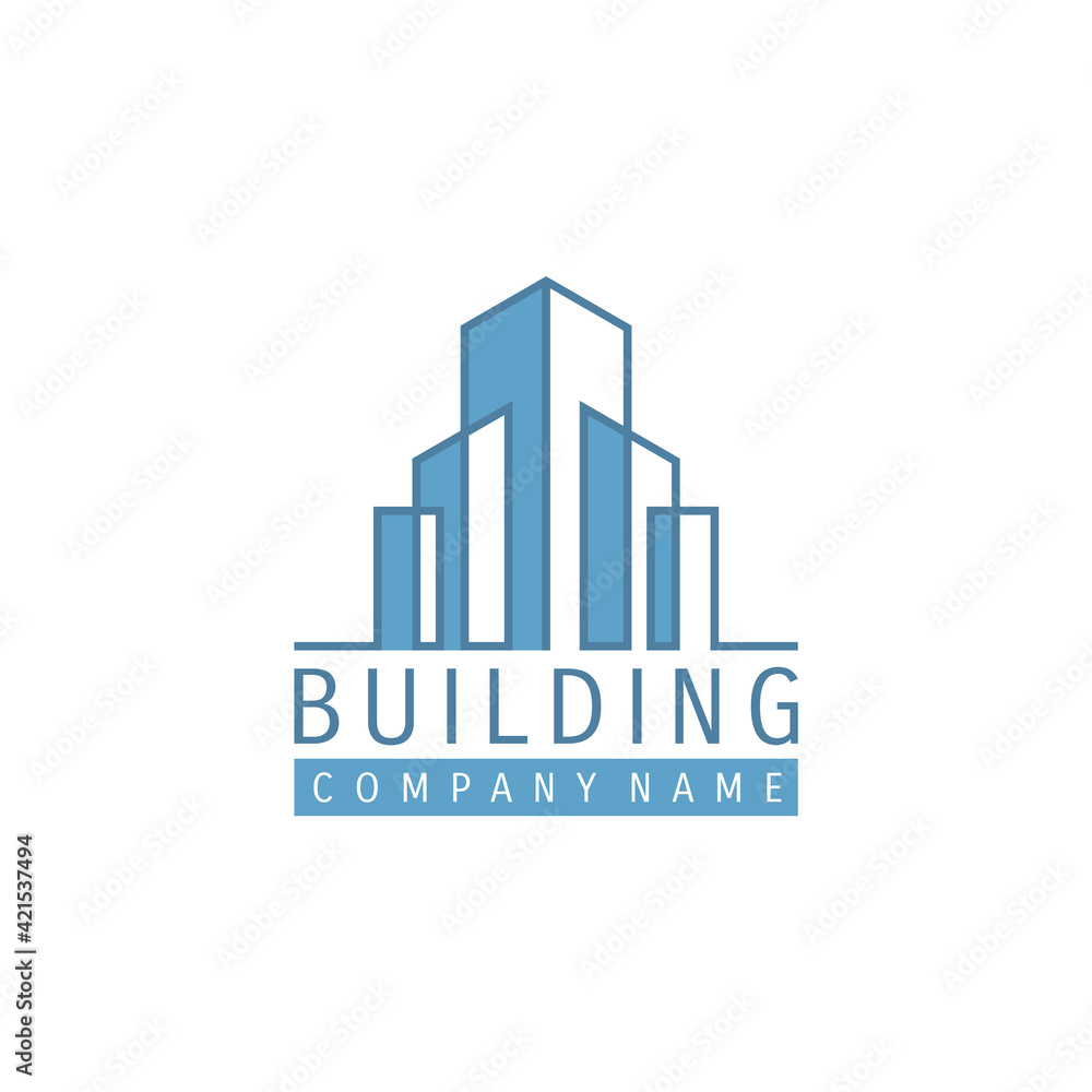 Simple building icon vector logo with line art style
