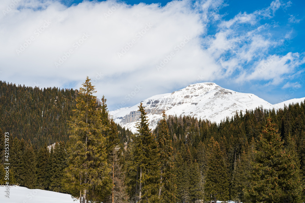 Snowy mountain peak in Romanian Carpathians in winter