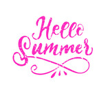 Hello Summer handwritten lettering. Hello Summer typography vector design for greeting cards and poster. Design template celebration. Vector illustration.