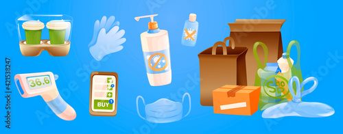 Safe delivery objects. Safety stuffs, vector draw