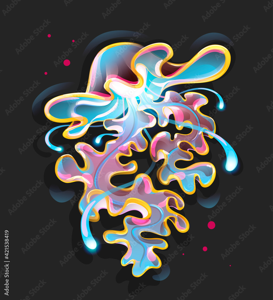 Glowing and colored stylized jellyfish, vector art