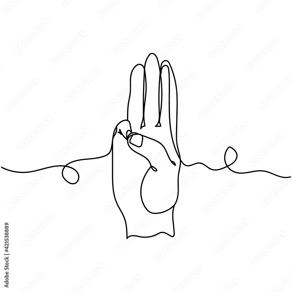 Continuous one line drawing of scout symbol hand gesture scouting. Minimal style. Perfect for cards, party invitations, posters, stickers, clothing. Continuous one line drawing of scout symbol hand gesture scouting. Minimal style. Perfect for cards, party invitations, posters, stickers, clothing.