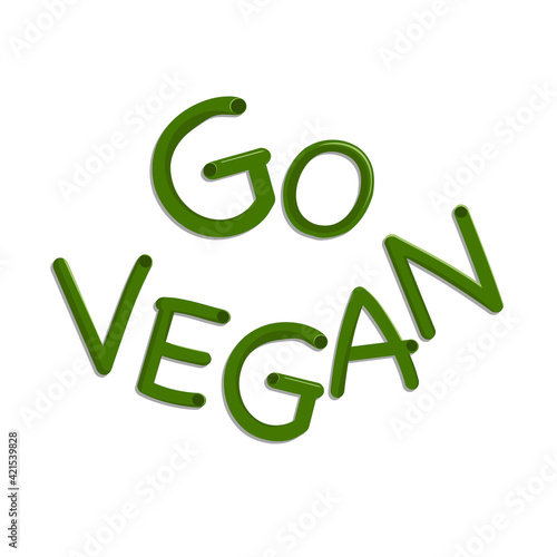 Go vegan lettering. 3D sign for web or print design.