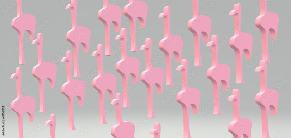3d illustration of stylized pink flamingos