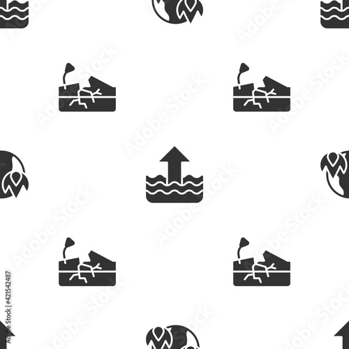 Set Global warming fire, Rise water level and Earthquake on seamless pattern. Vector