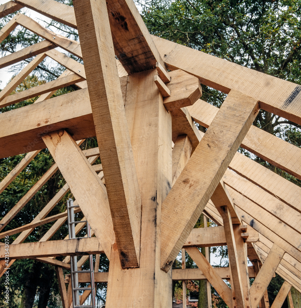 Wood construction. Building a historic barn. Drente Netherlands. Construction site. Wood construction. Building a historic barn. Drente Netherlands. Construction site.