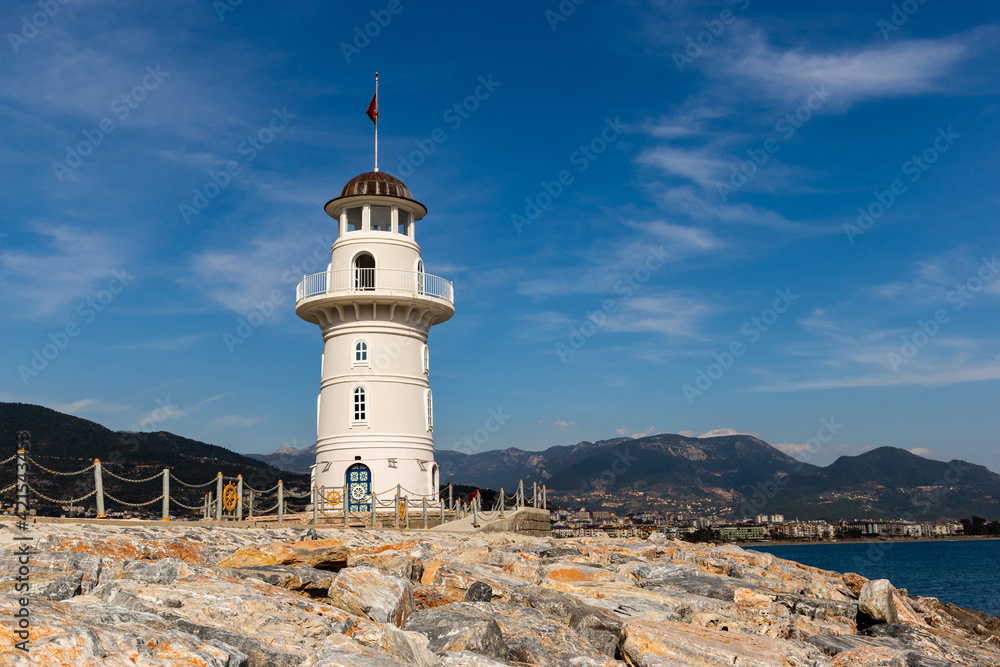Lighthouse on a mediterranean coast of Alanya. Turkey.
