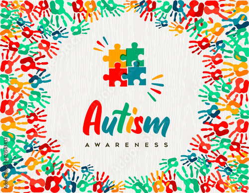 Autism Awareness Day colorful kid hand print card