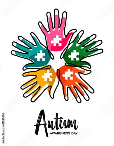 Autism Awareness Day colorful kid hand together