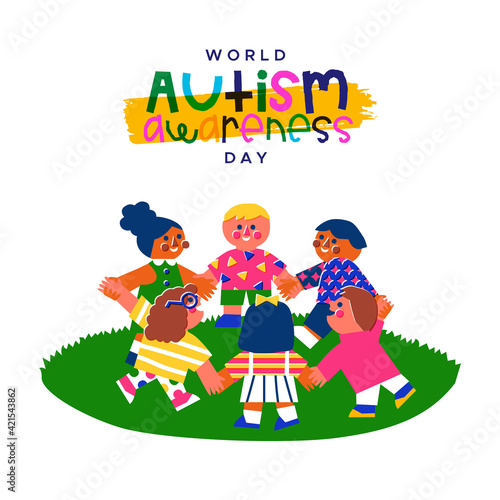 Autism Awareness Day children friend retro cartoon