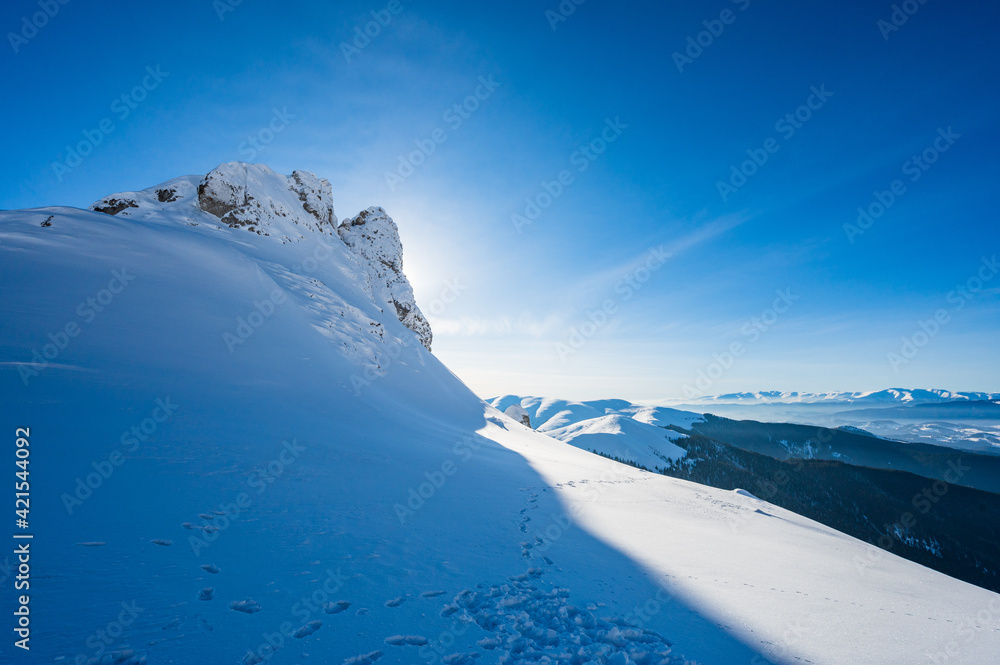 Snow covered Romanian mountain landscape in winter
