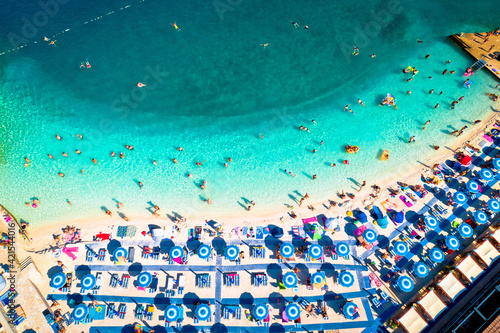 Photography Aerial view of Poli Mora turquoise sand beach in Selce