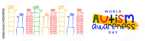 Autism Awareness Day kid hand cartoon banner