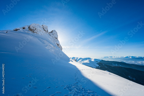 Obraz na płótnie Snow covered Romanian mountain landscape in winter w salonie