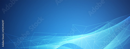 Abstract blue technology wave design, digital network background, vector communication concept, geometric triangular connection, blank space
