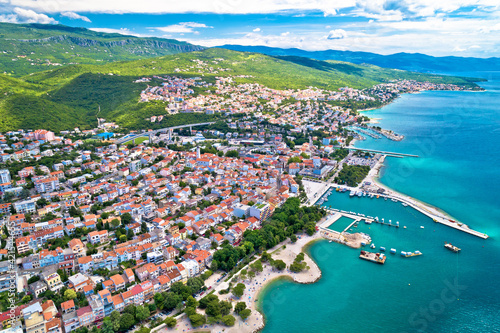 Crikvenica. Town on Adriatic sea waterfront aerial view © xbrchx